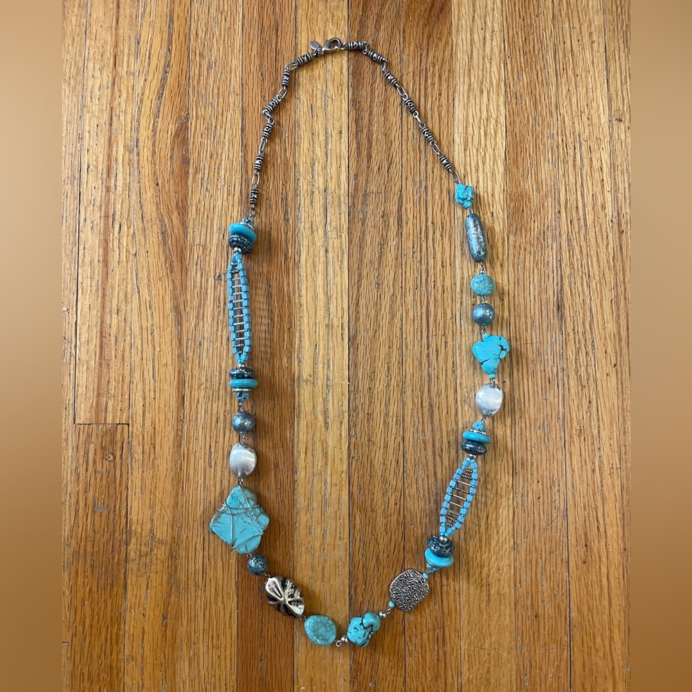 Chico’s Turquoise and Silver Beaded Necklace